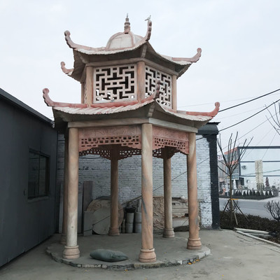 晚霞红石雕亭子 古建长廊石凉亭 双层石亭子 别墅园林乘凉休息工程